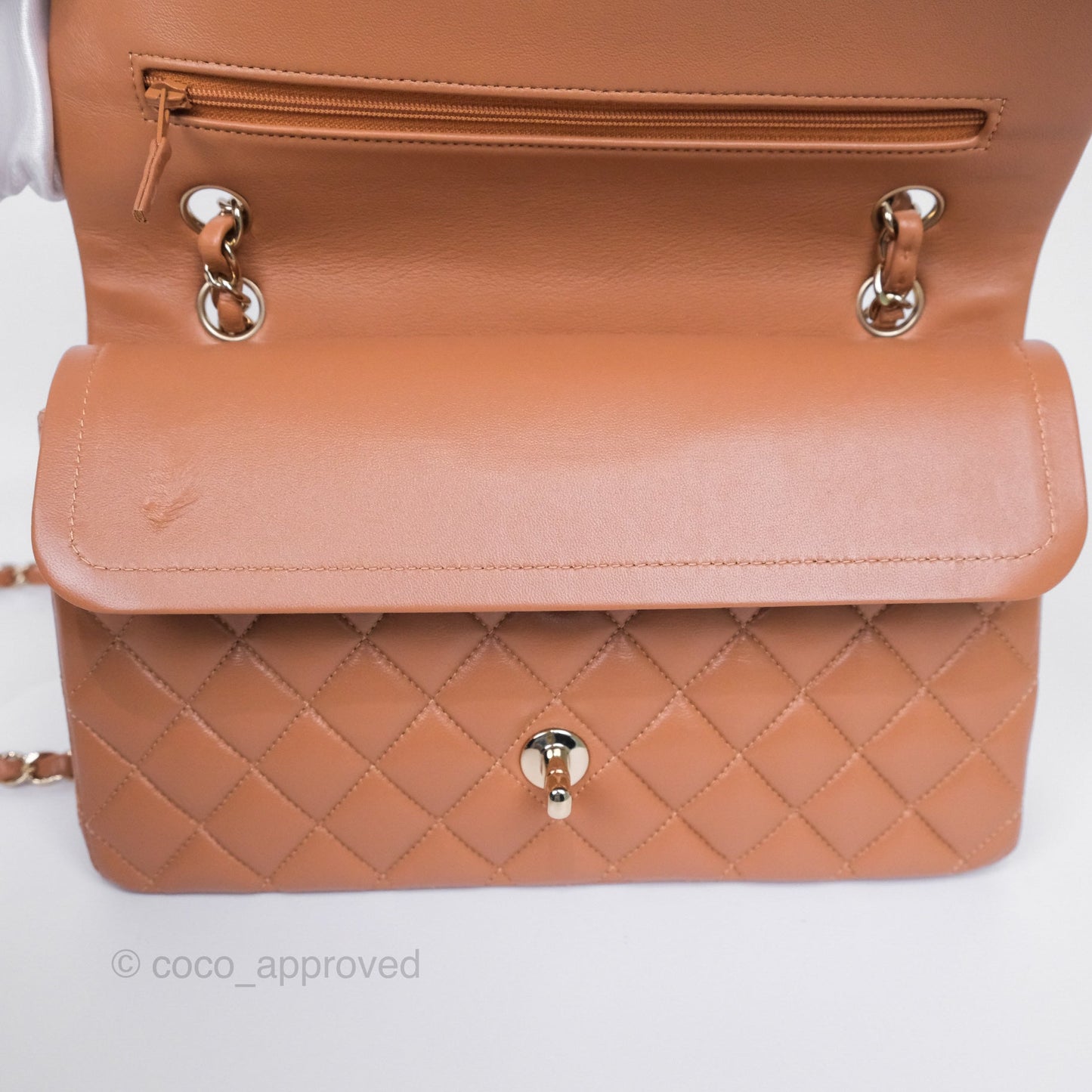 Chanel Medium Classic Quilted Flap Dark Beige Caramel Lambskin Gold Hardware