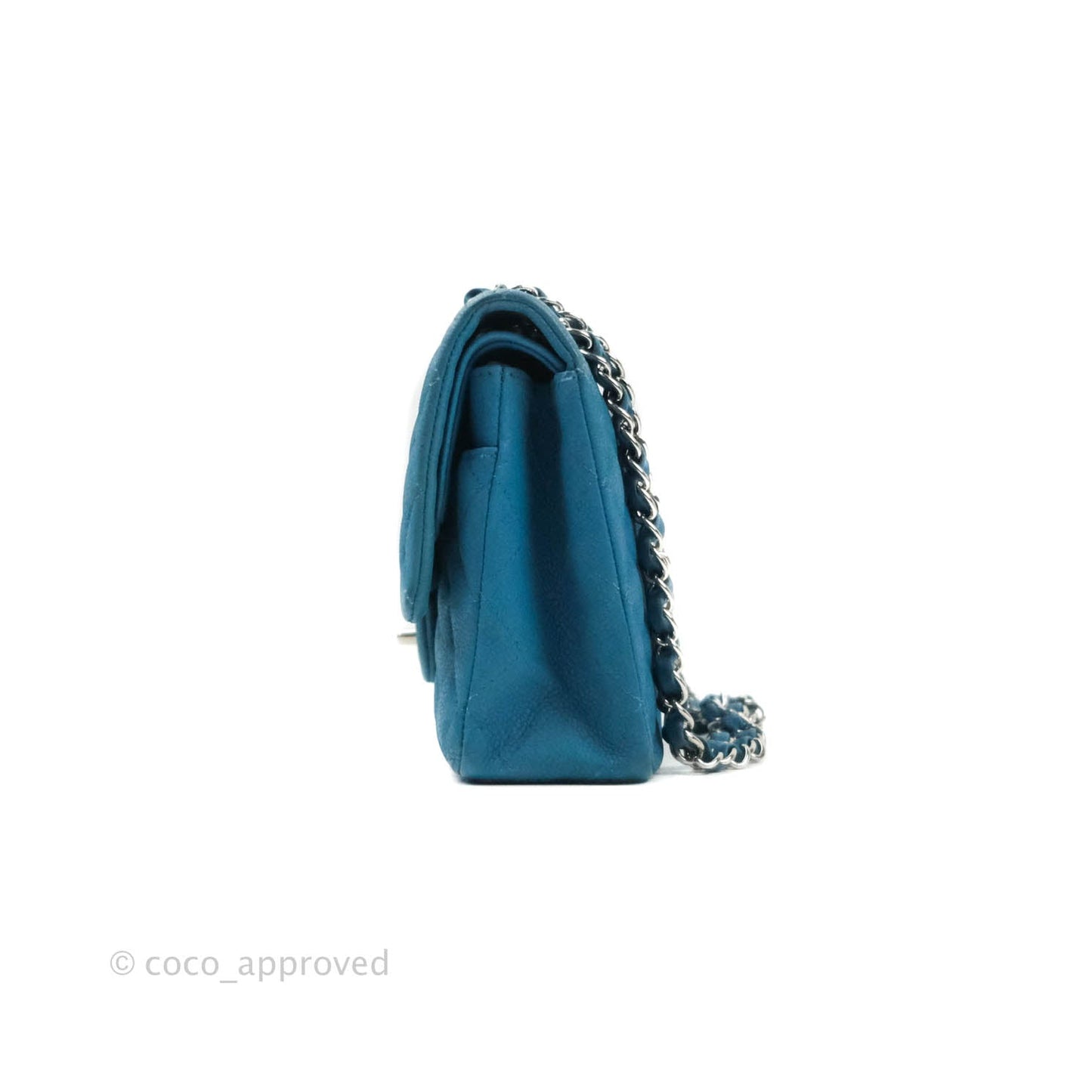 Chanel Classic M/L Medium Double Flap Turquoise Matte Caviar Silver Hardware