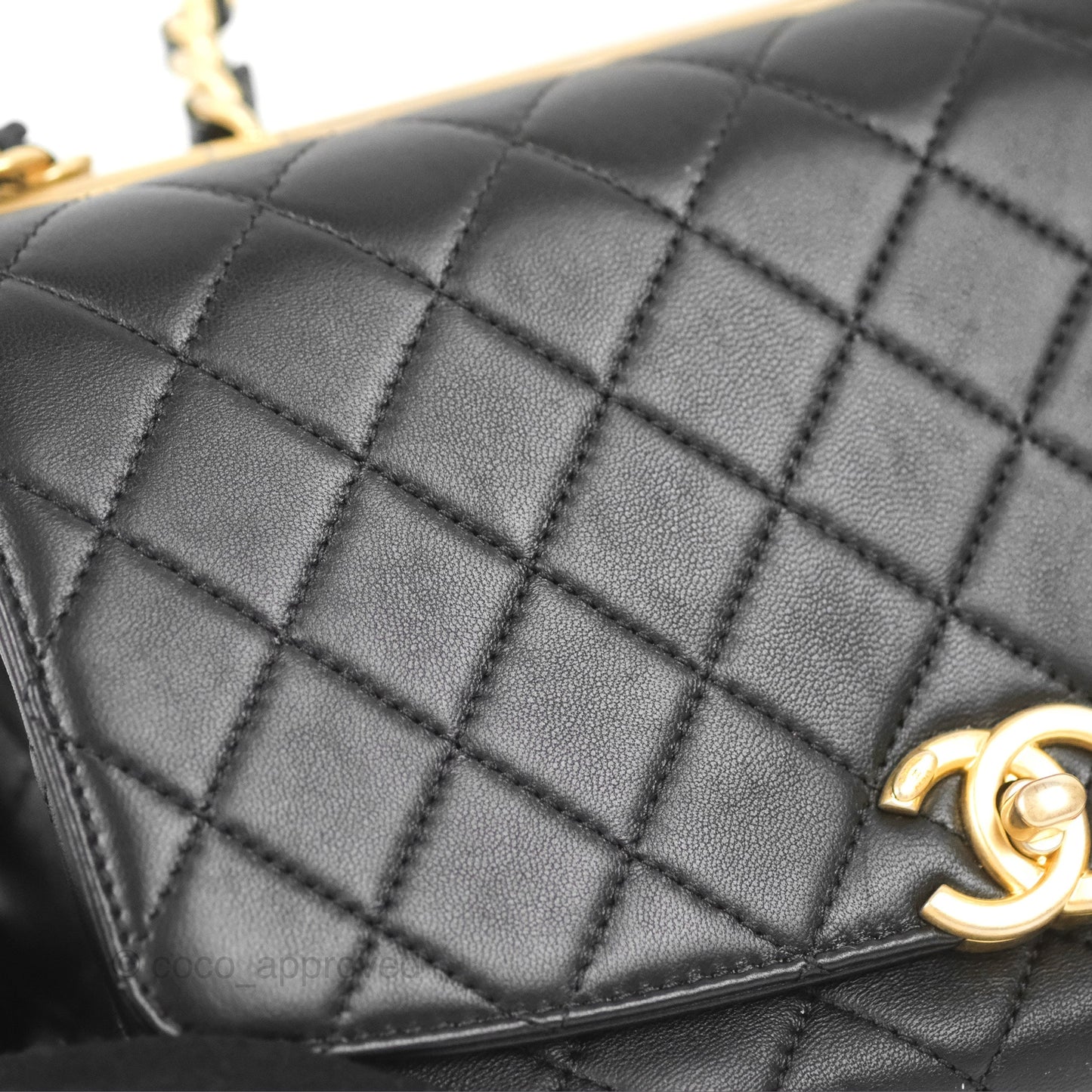 Chanel La Parisienne Top Handle Flap Bag Black Lambskin Aged Gold Hardware