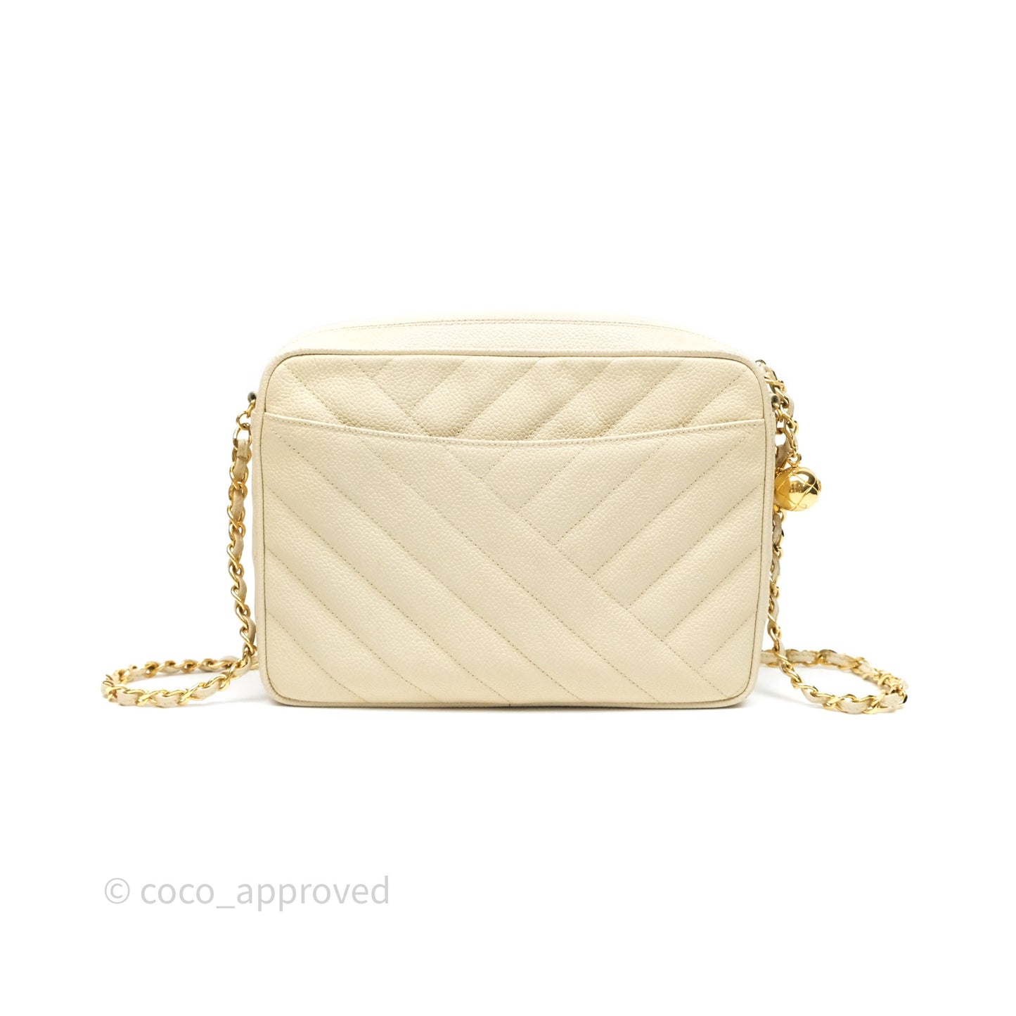 Chanel Vintage Chevron Camera Bag Light Beige Caviar Gold Hardware