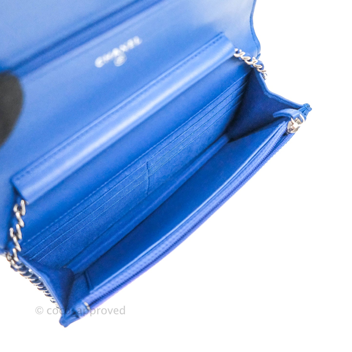 Chanel Quilted Wallet on Chain WOC Blue Lambskin Silver Hardware