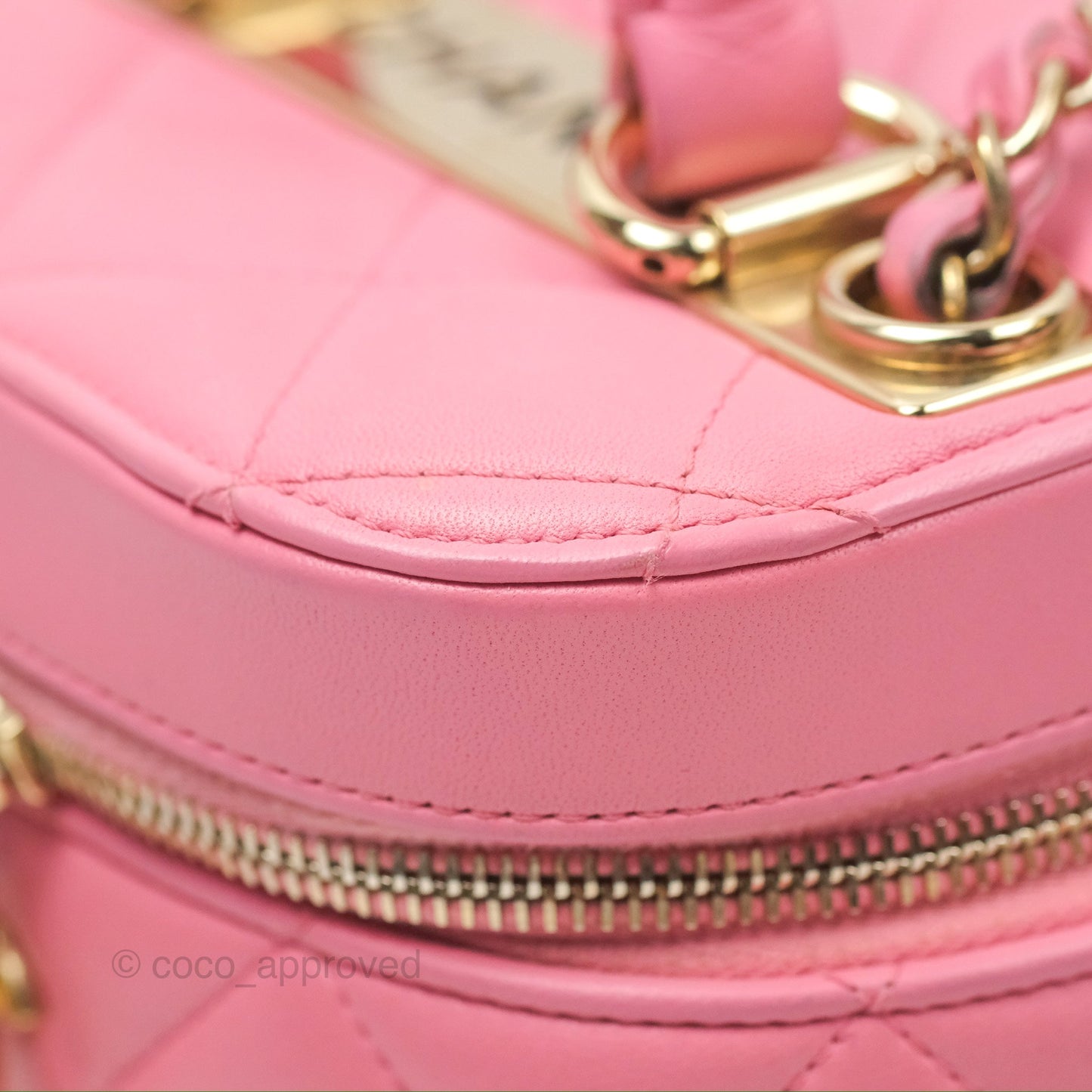 Chanel Small Quilted Top Handle Vanity Case Pink Lambskin Gold Hardware