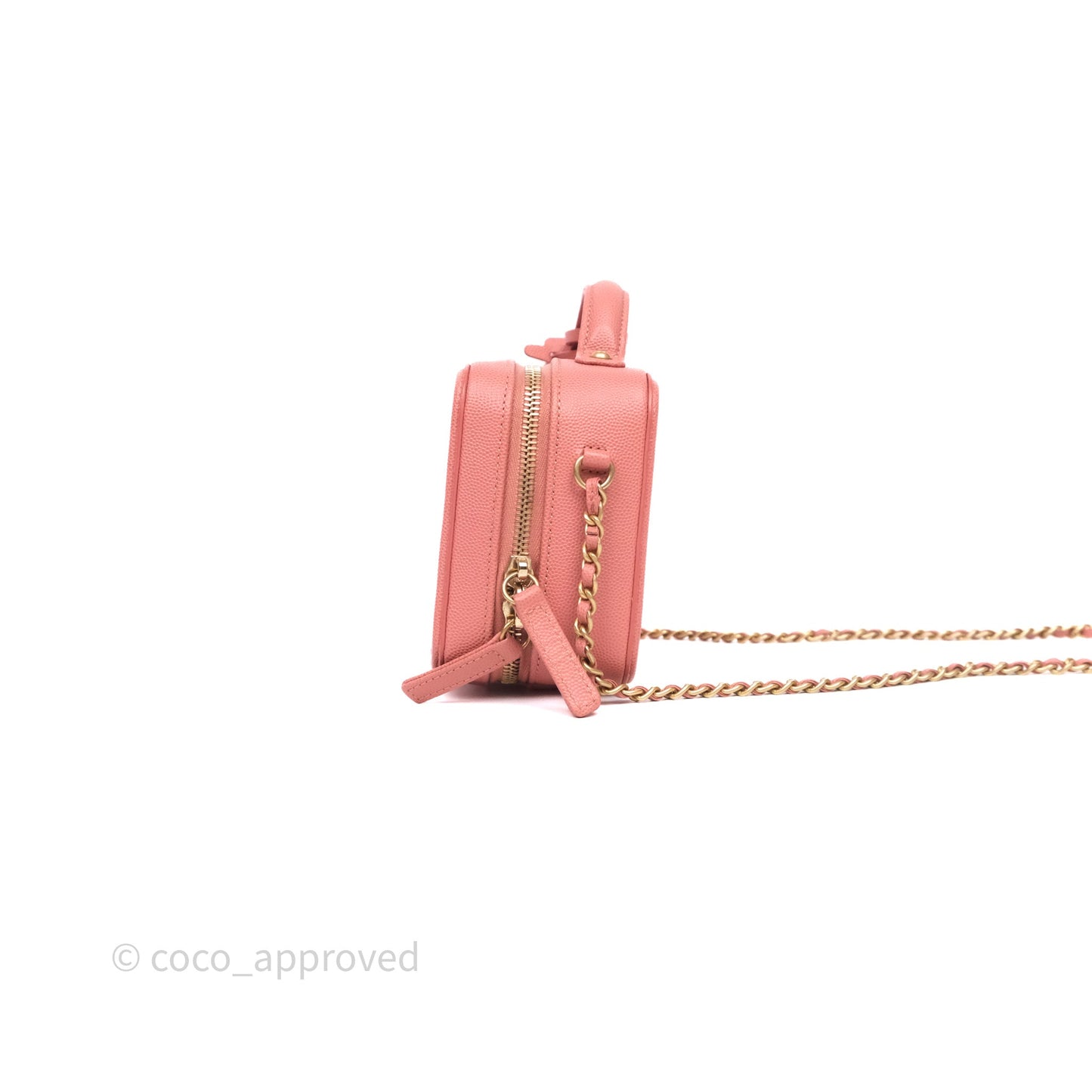 Chanel Quilted Small CC Filigree Vanity Case Pink Caviar Aged Gold Hardware