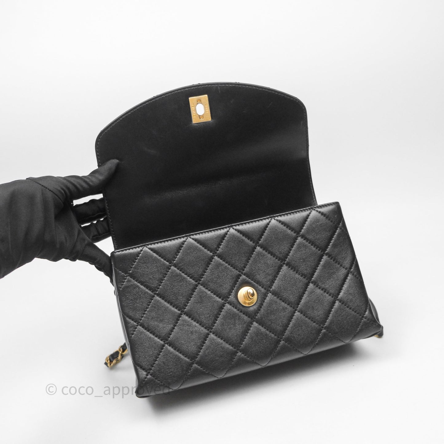 Chanel Trendy Spirit Top Handle Black Flap Bag Calfskin Gold Hardware
