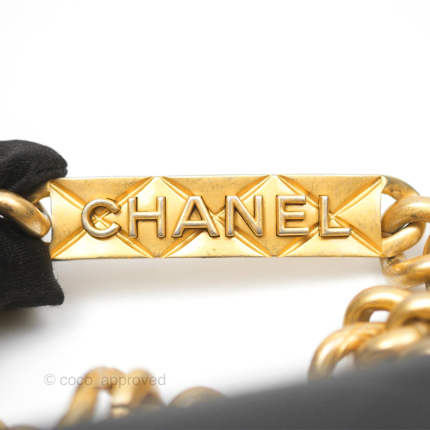 Chanel Bracelet On Chain Flap Bag Flat Quilted Black Caviar Aged Gold Hardware