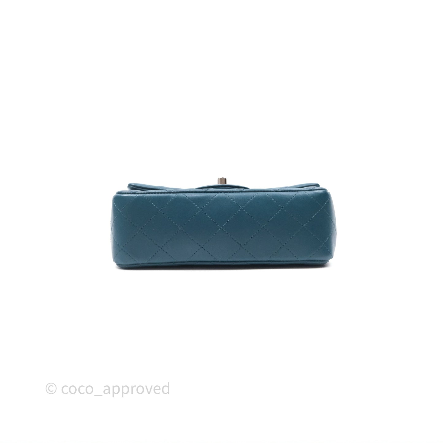 Chanel Quilted Mini Rectangular Flap Teal Green Lambskin Silver Hardware
