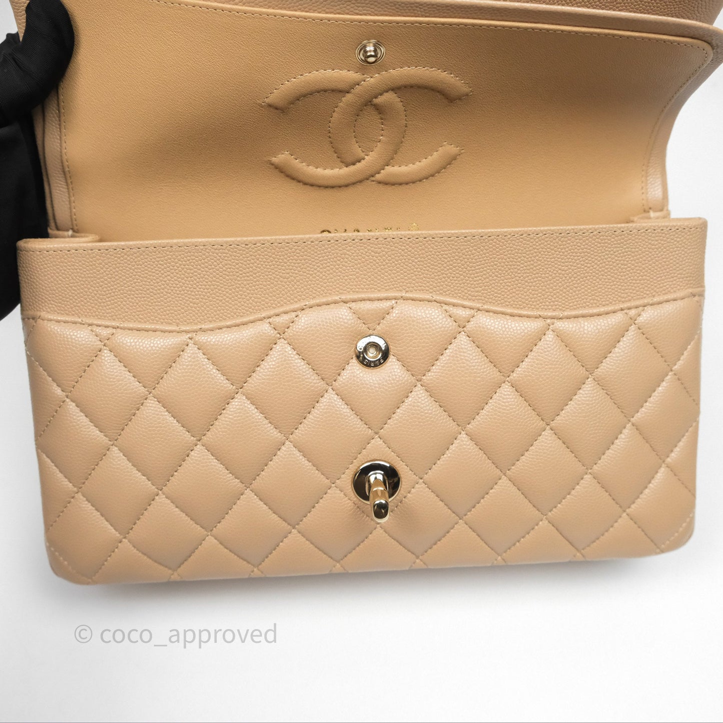 Chanel Classic M/L Medium Double Flap Dark Beige Caviar Gold Hardware 19B