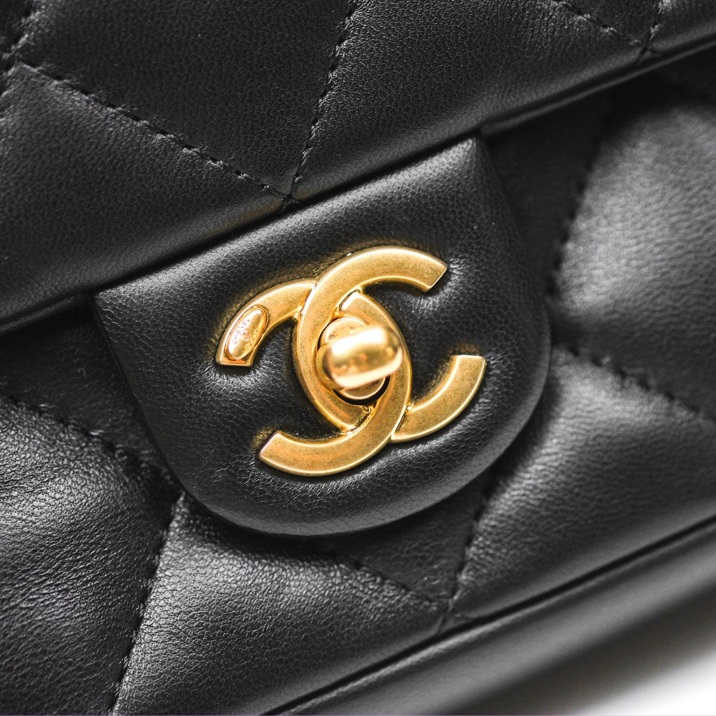 Chanel Mini Flap Bag With Heart CC Charm Black Lambskin Aged Gold Hardware