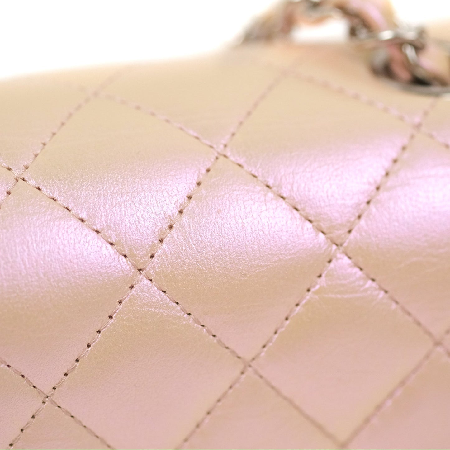 Chanel Quilted Mini Rectangular Iridescent Pink Calfskin Silver Hardware