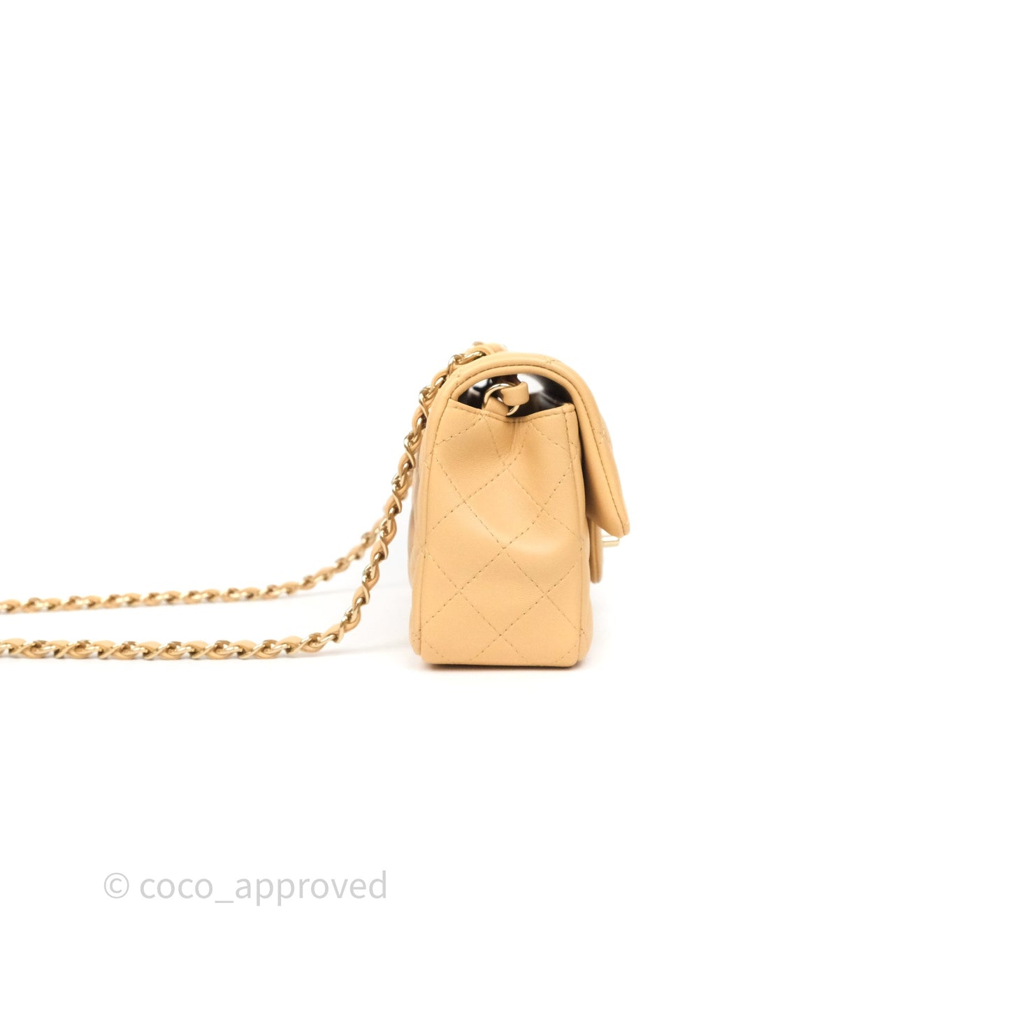 Chanel Mini Rectangular Quilted Beige Lambskin Gold Hardware