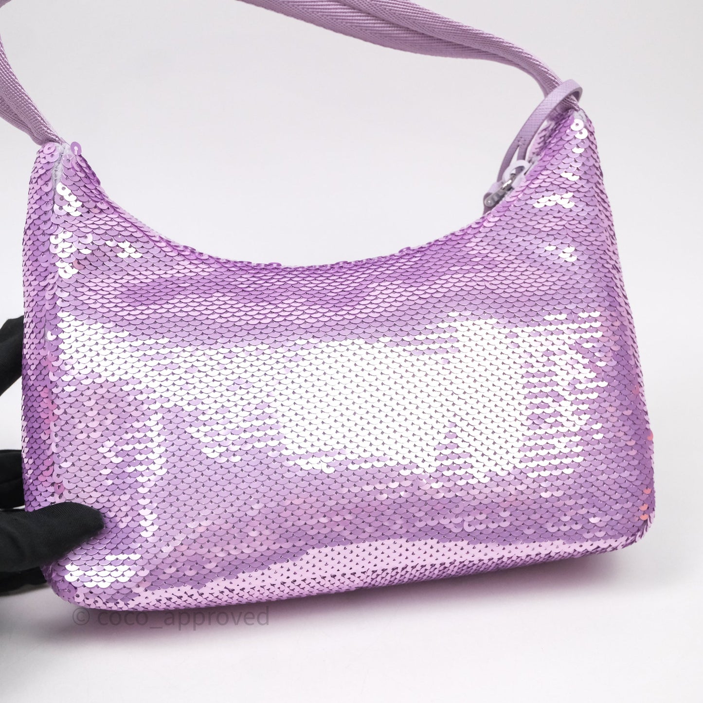 Prada Re-Edition 2000 Nylon Mini Hobo Bag Purple Sequin