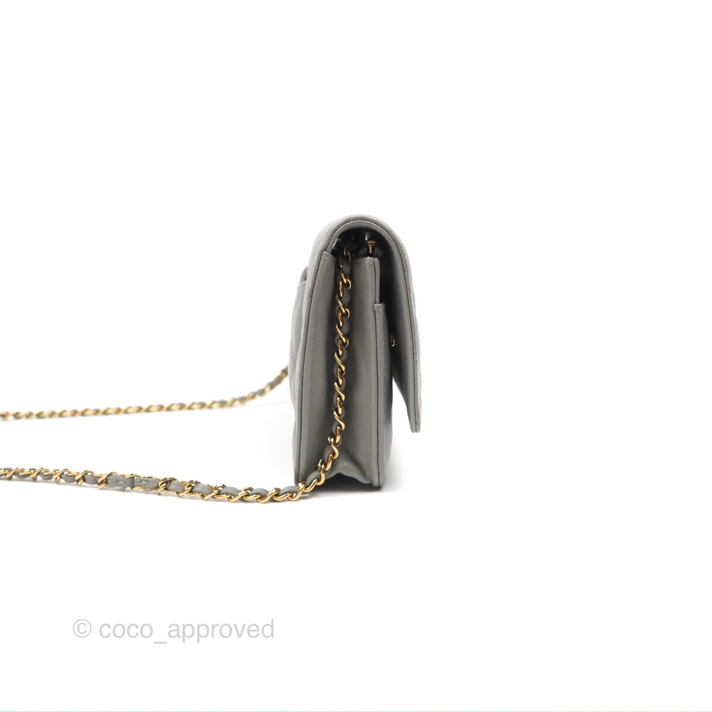 Chanel Classic Wallet on Chain WOC Quilted Grey Caviar Gold Hardware