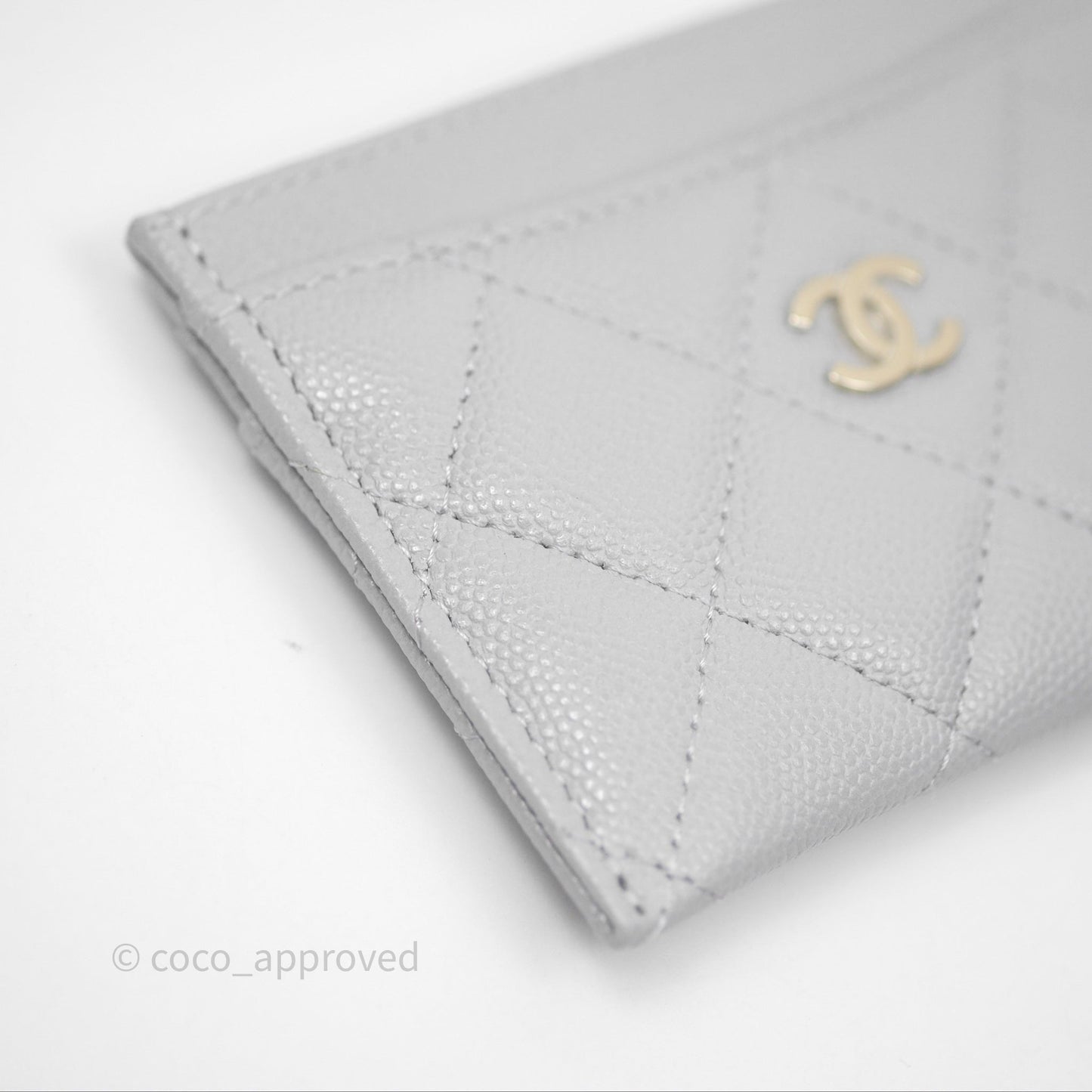 Chanel Classic Flat Card Holder Grey Caviar Gold Hardware
