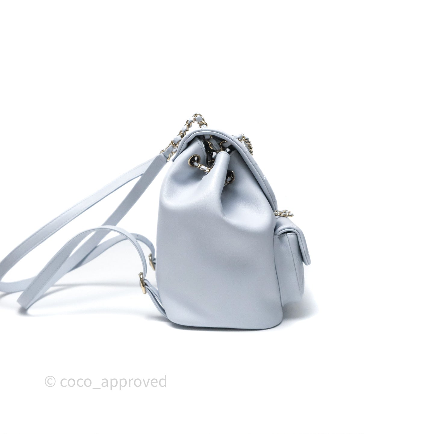 Chanel Quilted Large Duma Drawstring Backpack Light Blue Calfskin