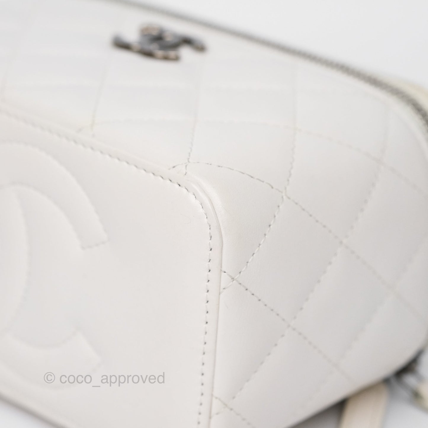 Chanel Crystals Top Handle Vanity Rectangular White Lambskin Gun Metal