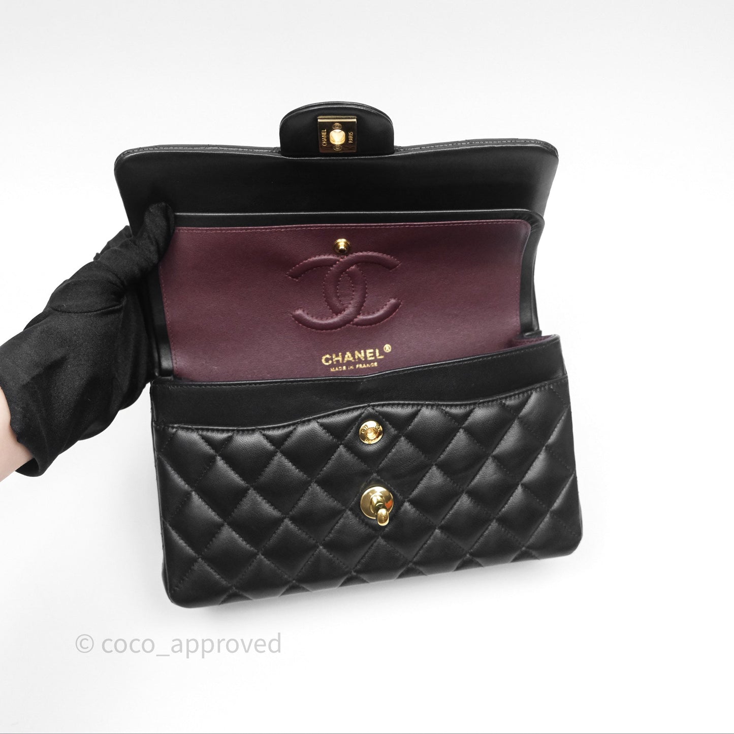 Chanel Small Classic Flap Quilted Black Lambskin Gold Hardware