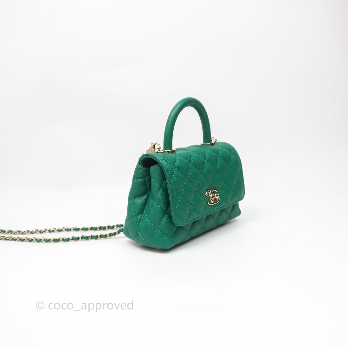 Chanel Mini Coco Handle Quilted Green Caviar Gold Hardware
