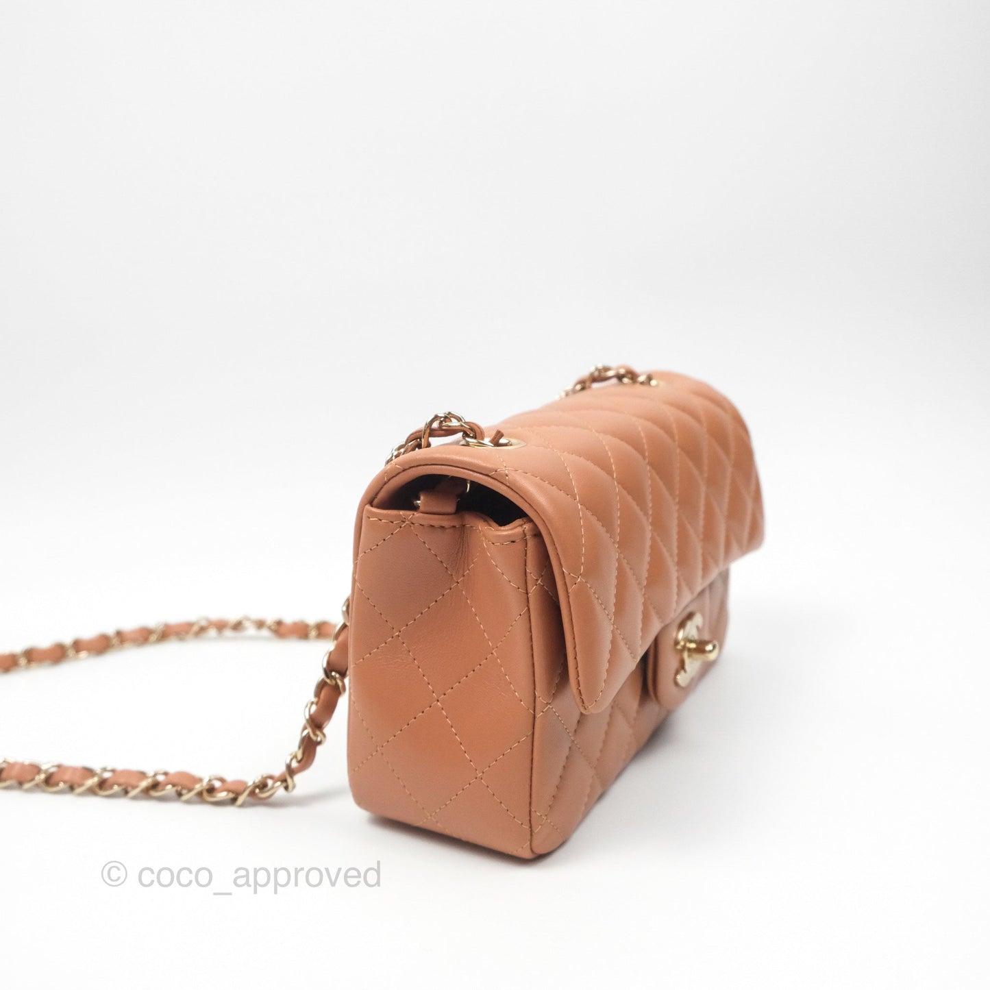 Chanel Quilted Mini Rectangular Flap Caramel Lambskin Gold Hardware