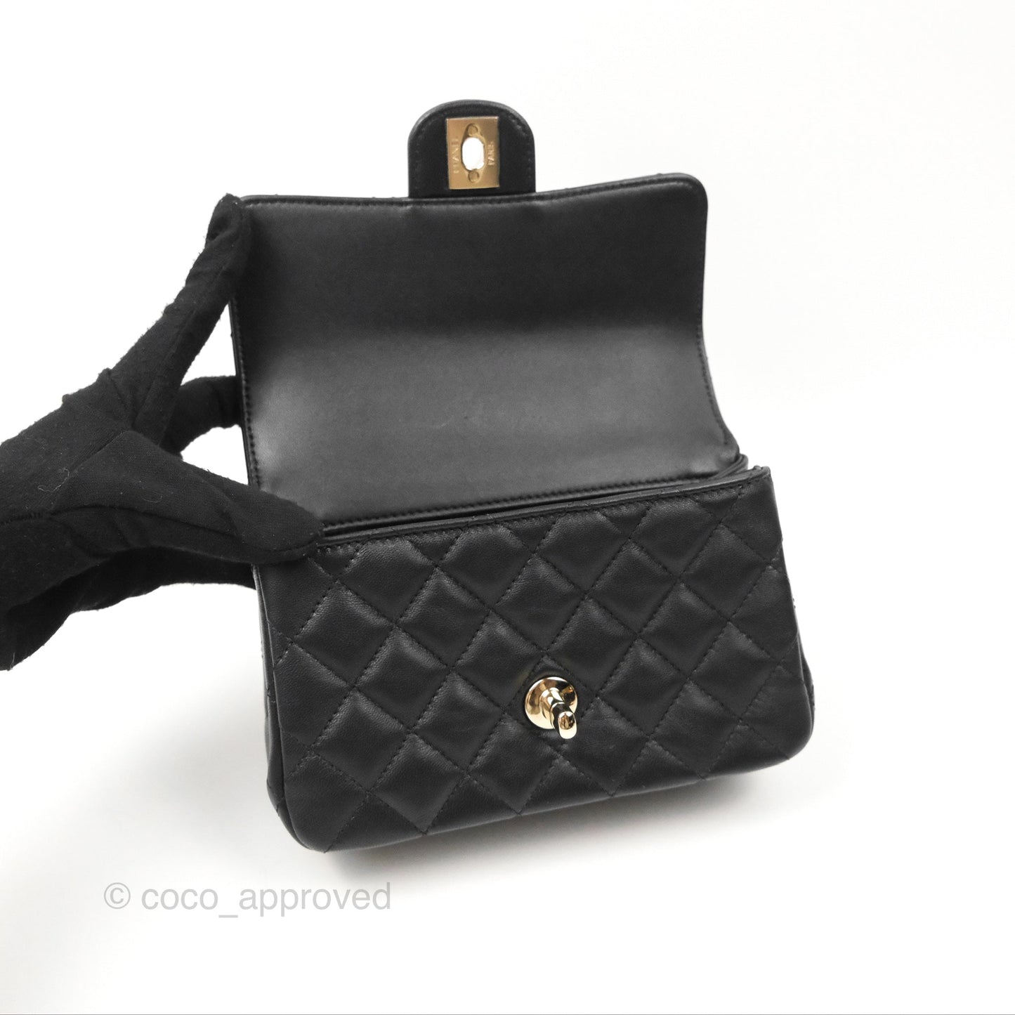 Chanel Mini Rectangle Flap with Crystals Top Handle Black Lambskin 23A