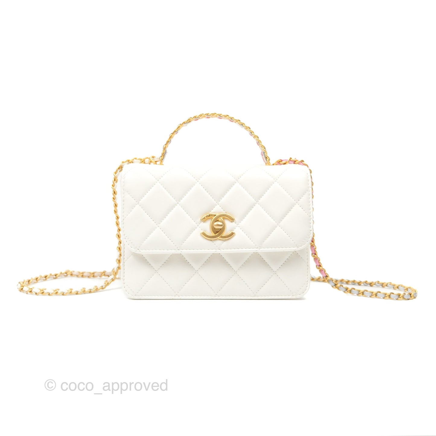 Chanel Rainbow Top Handle Flap Bag White Glazed Lambskin 23P