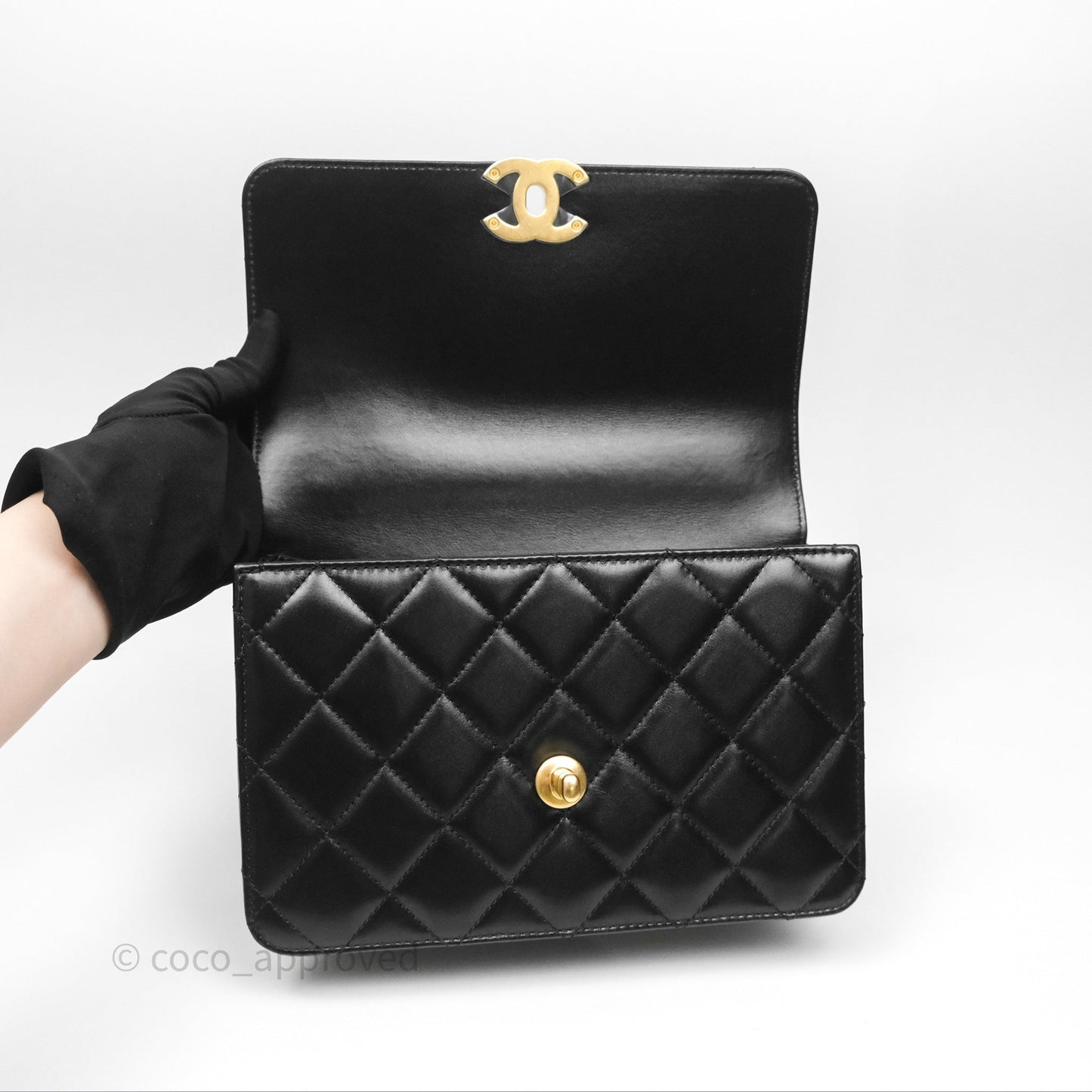 Chanel Quilted Small Perfect Fit Adjustable Black Calfskin Aged Gold Hardware