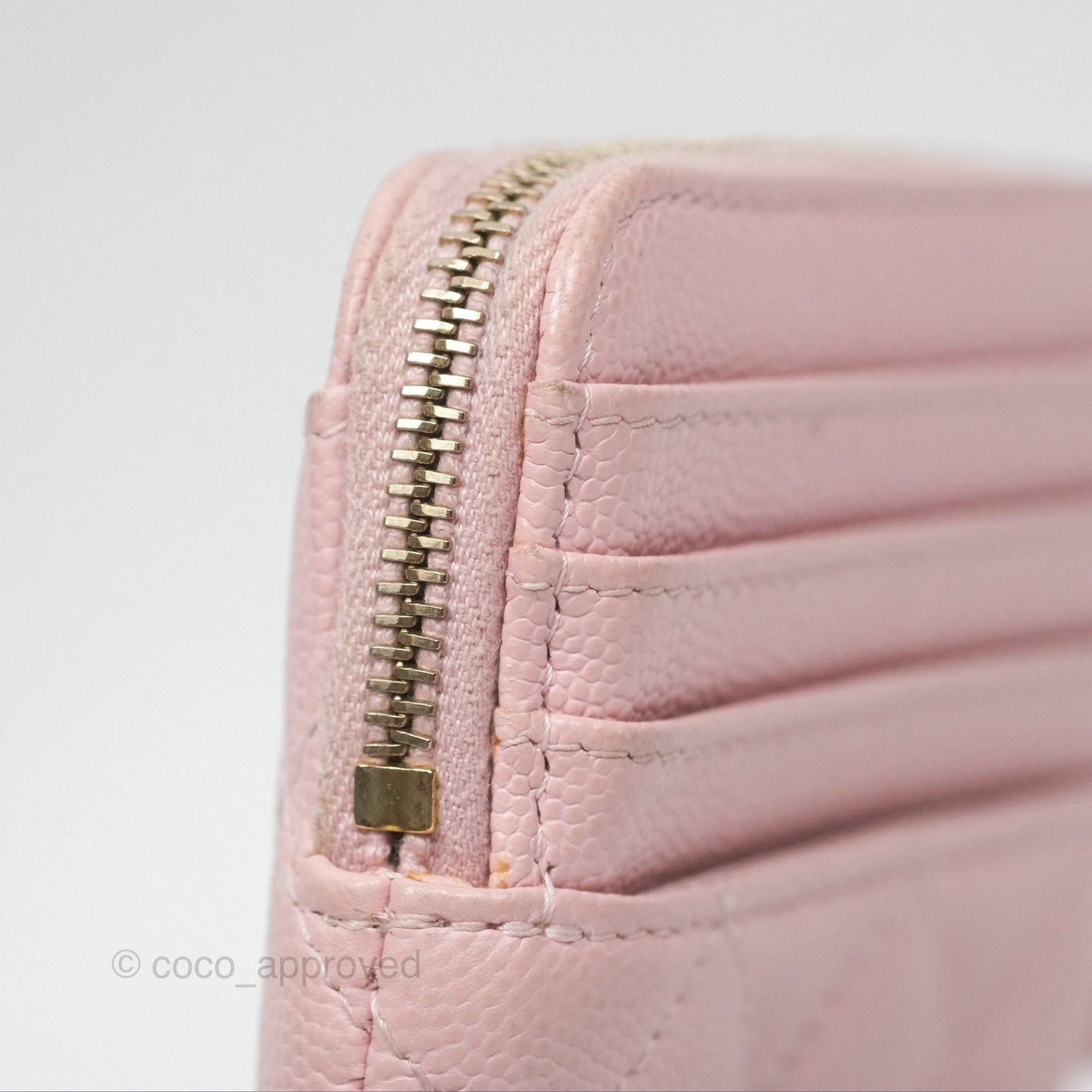 Chanel Quilted Classic Zip Card Holder Wallet Pink Caviar Gold Hardware