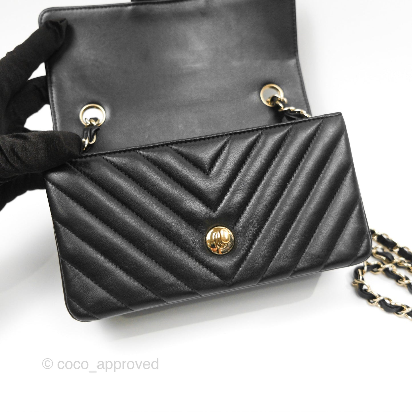 Chanel Chevron Mini Rectangular Flap Black Lambskin Gold Hardware