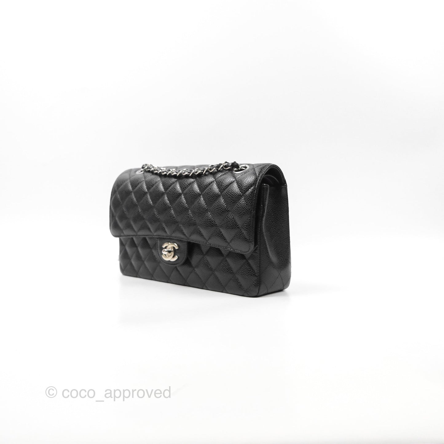 Chanel Classic M/L Medium Flap Quilted Black Caviar Silver Hardware