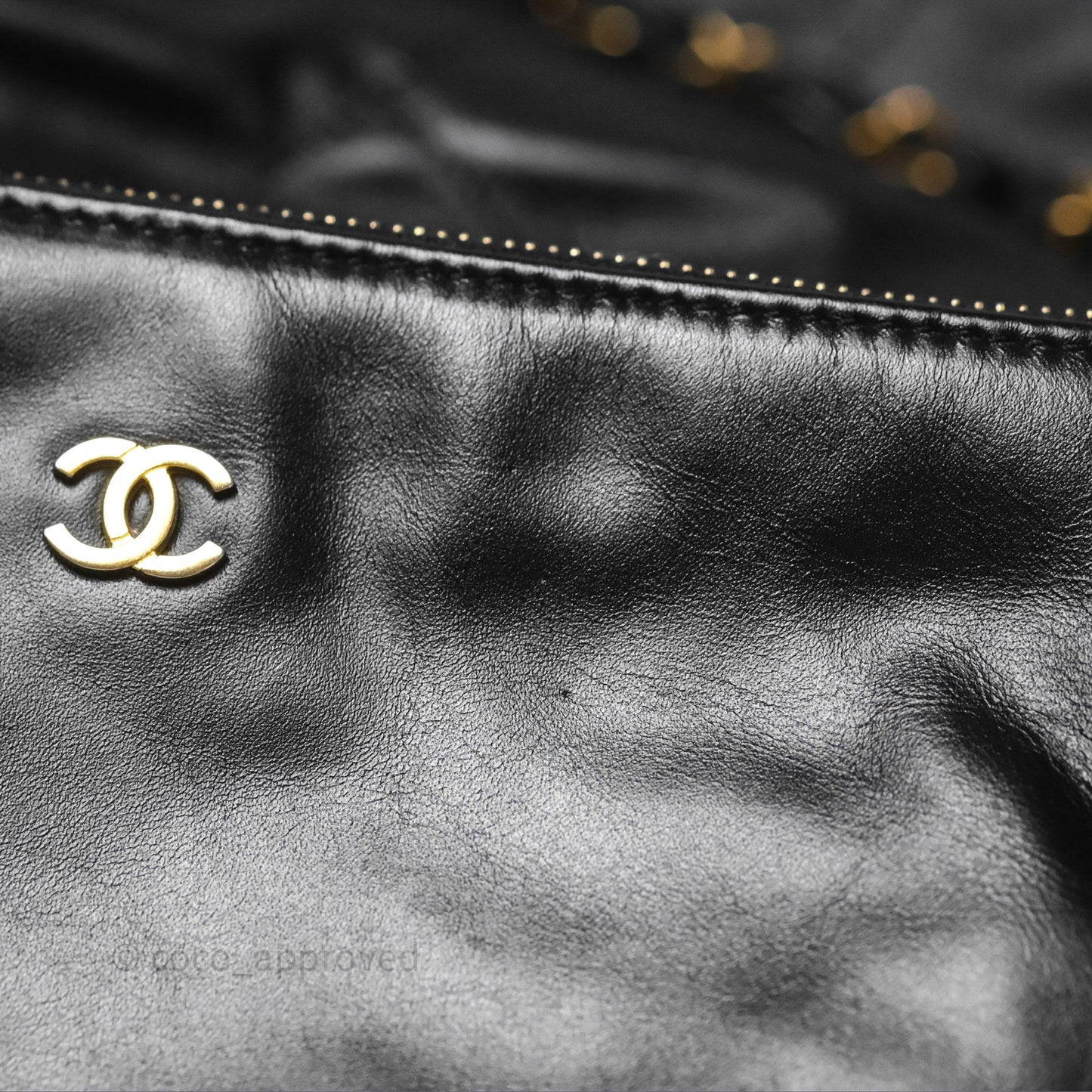 Chanel 22 Small Black Shiny Calfskin Aged Gold Hardware