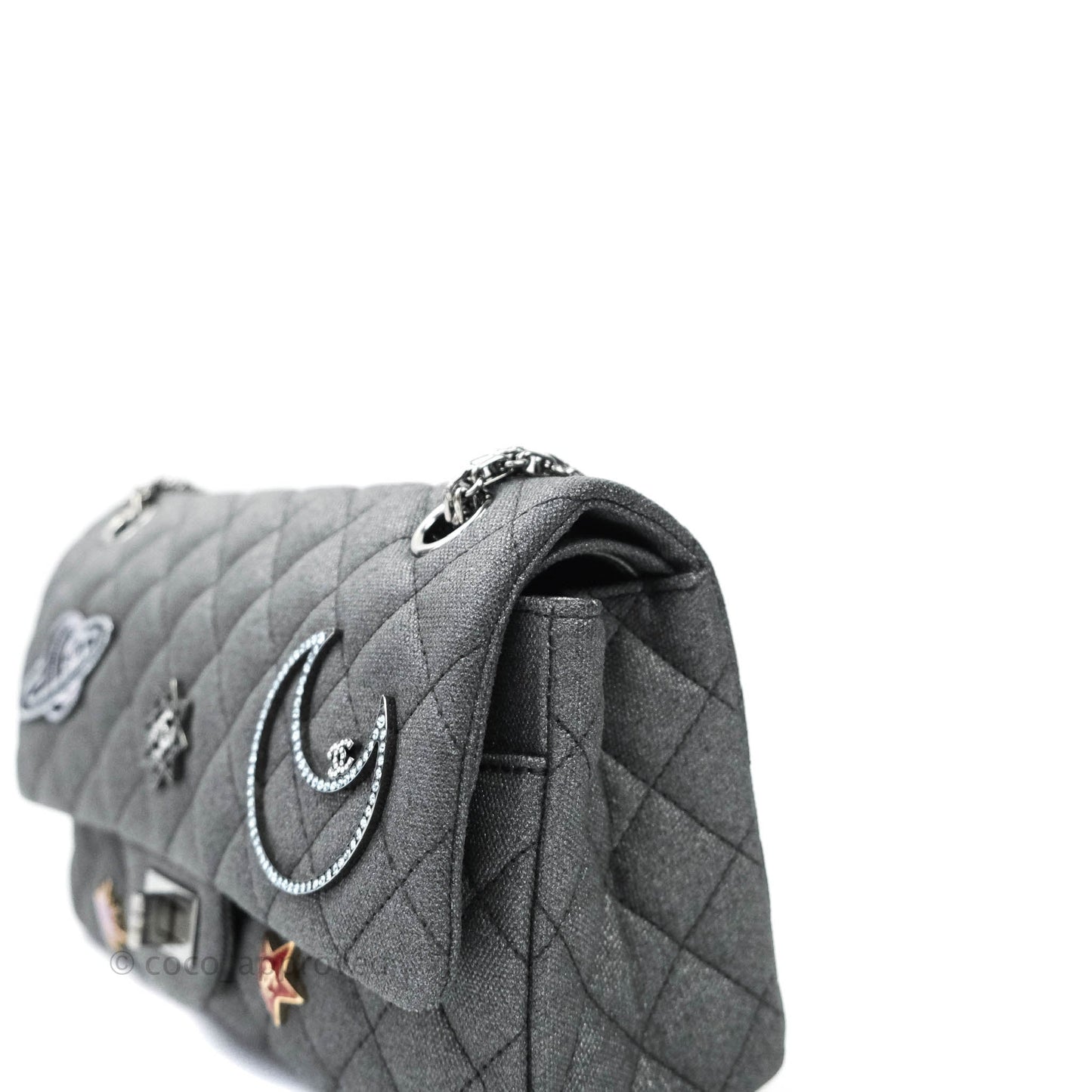 Chanel 2.55 Reissue Lucky Charms 225 Flap Iridescent Metallic Grey Canvas Gun Metal