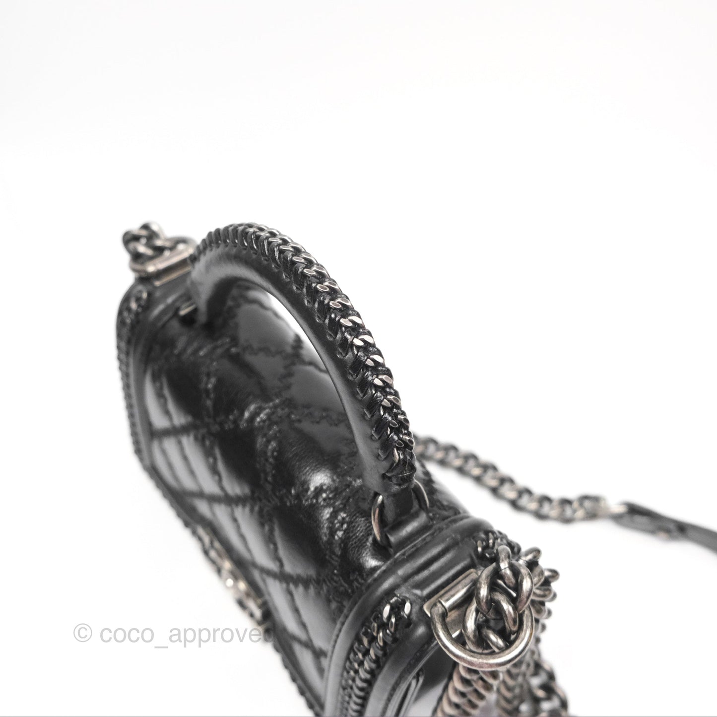 Chanel Small Chain Around Top Handle Boy Black Calfskin Ruthenium Hardware
