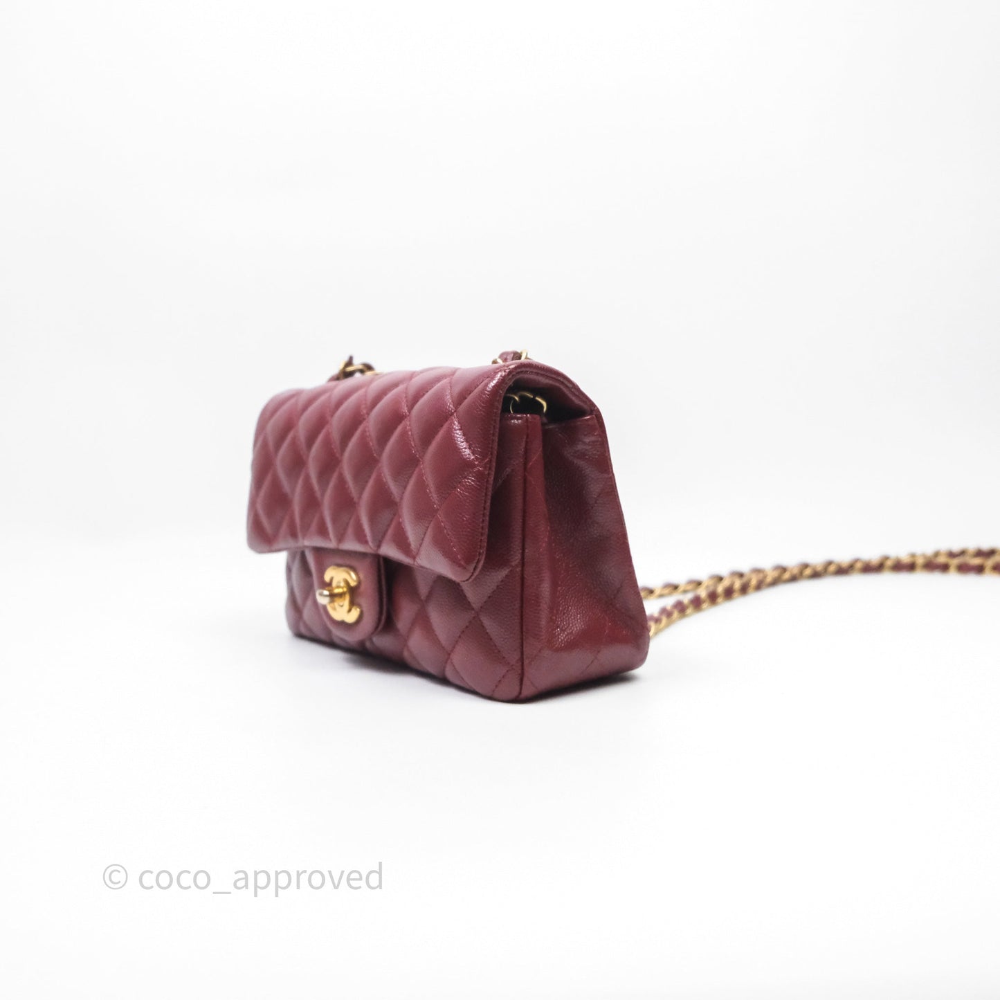 Chanel Classic Quilted Mini Rectangular Flap Burgundy Caviar Aged Gold Hardware