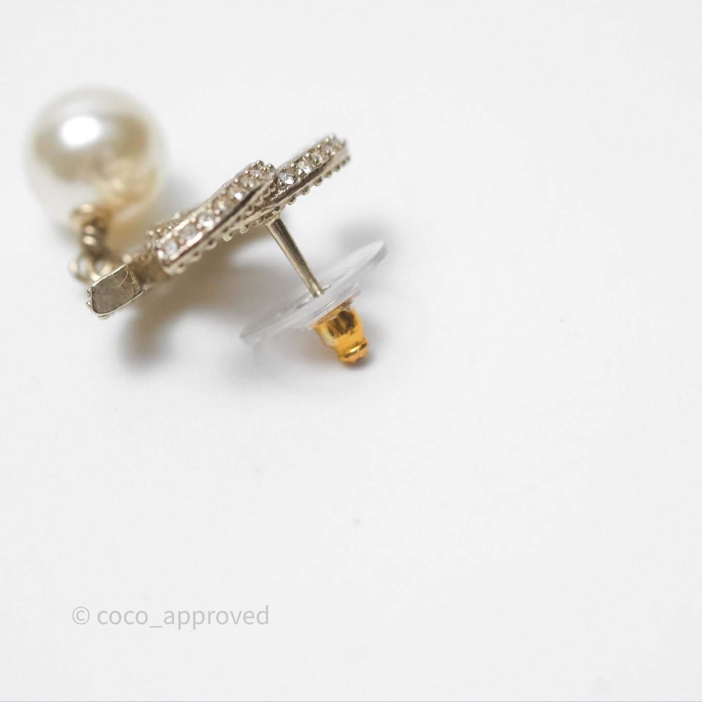 Chanel CC Crystals Pearl Drop Earrings Gold Tone 19V