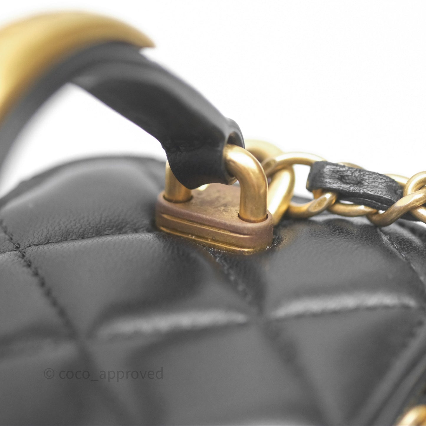 Chanel Mini Metal Top Handle Vanity With Chain Black Lambskin Aged Gold Hardware
