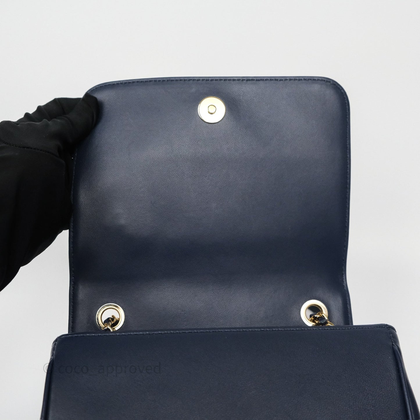 Chanel CC Mania Flap Bag Navy Lambskin Gold Hardware
