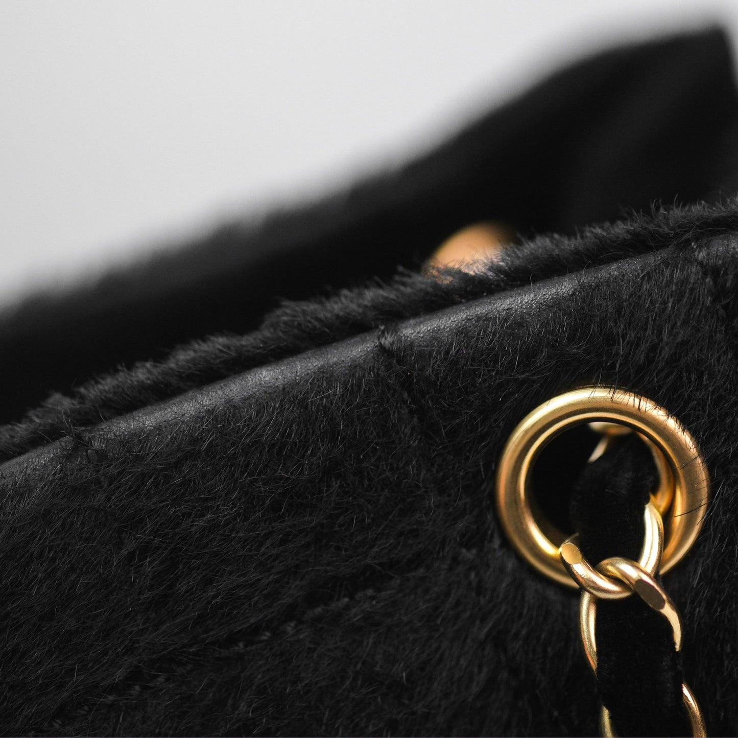 Chanel Vintage Quilted Drawstring Tote Bag Pony Hair Velvet Gold Hardware