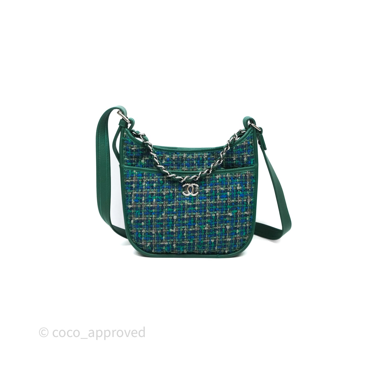 Chanel Tweed Jungle Stroll Hobo Bag Green Silver Hardware