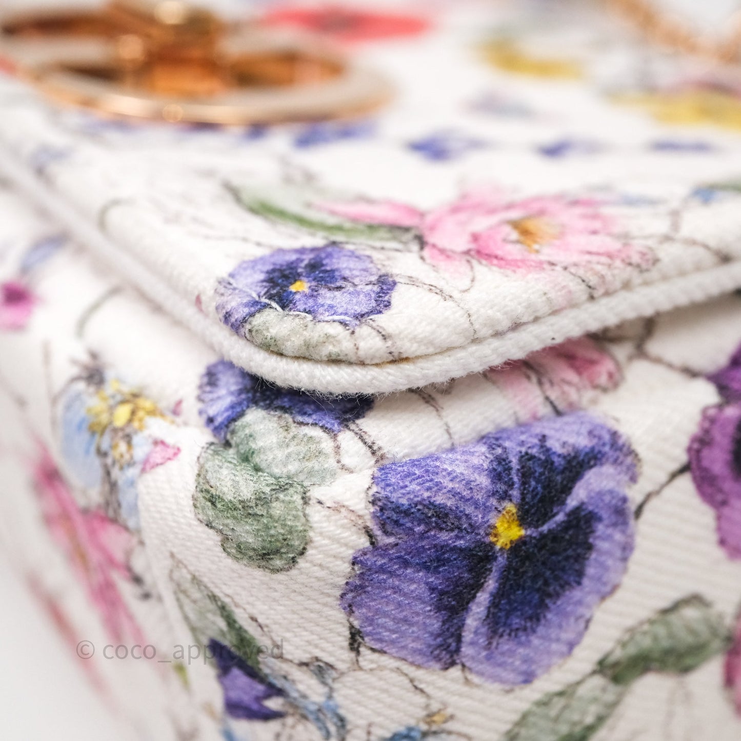 Dior Small Caro Bag White Florilegio Rose Gold Hardware