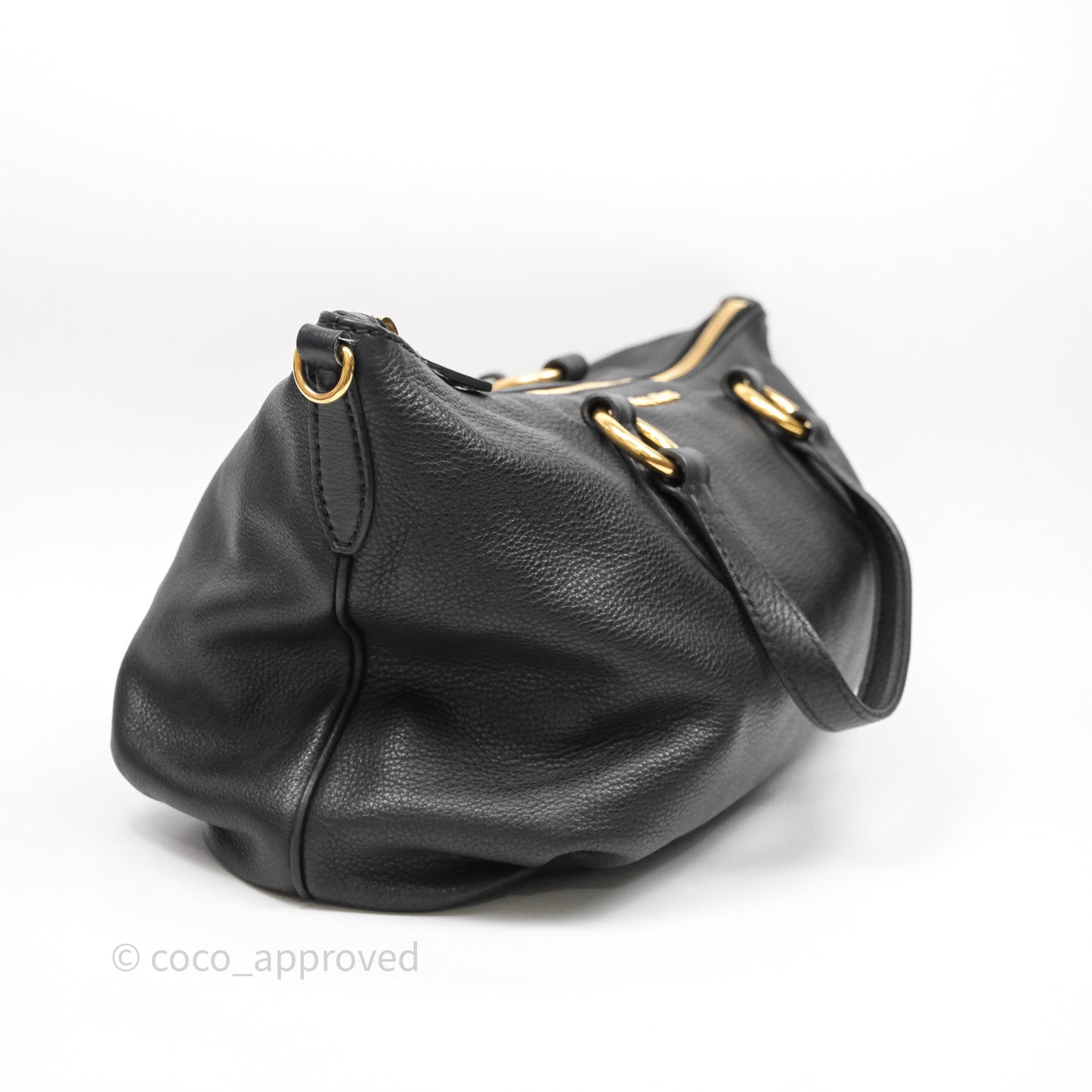 Miu Miu Vitello Tote Bag Black Gold Hardware