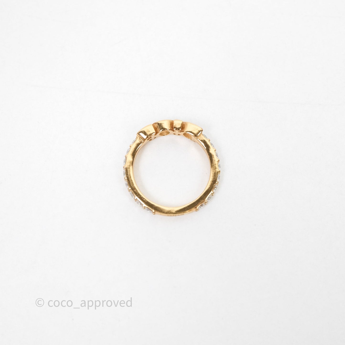 Christian Dior Crystal Logo Ring Gold Tone Size S