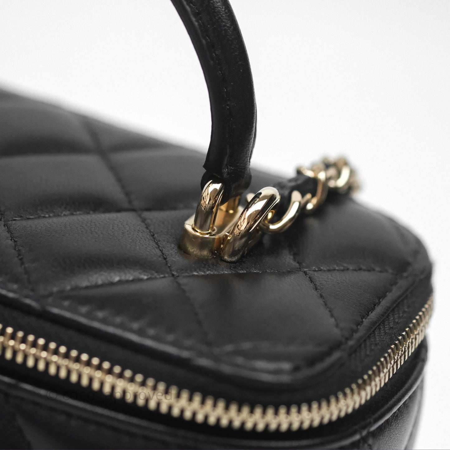Chanel Classic Vanity Rectangular Top Handle With Chain Black Lambskin Gold Hardware