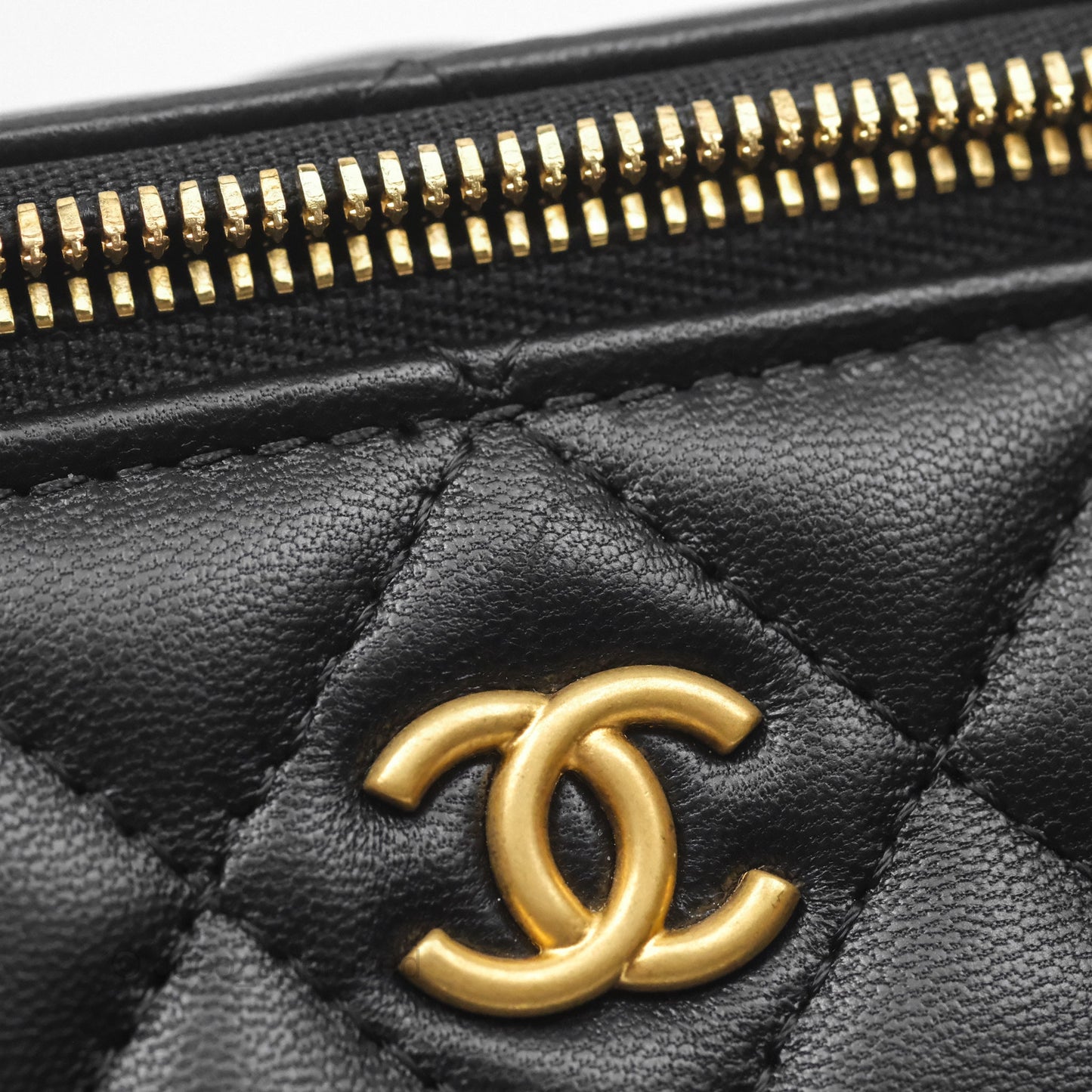 Chanel Vanity with COCO Heart Chain Black Lambskin Aged Gold Hardware