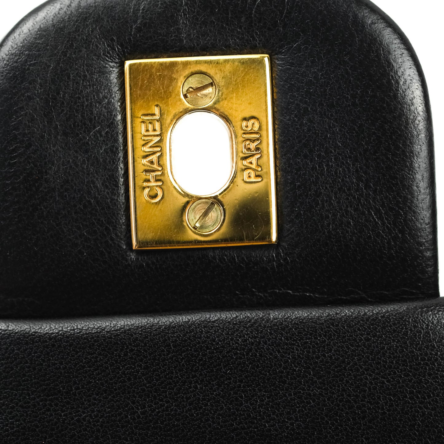 Chanel Vintage M/L Lambskin Medium Double Flap Bag Black 24K Gold Hardware