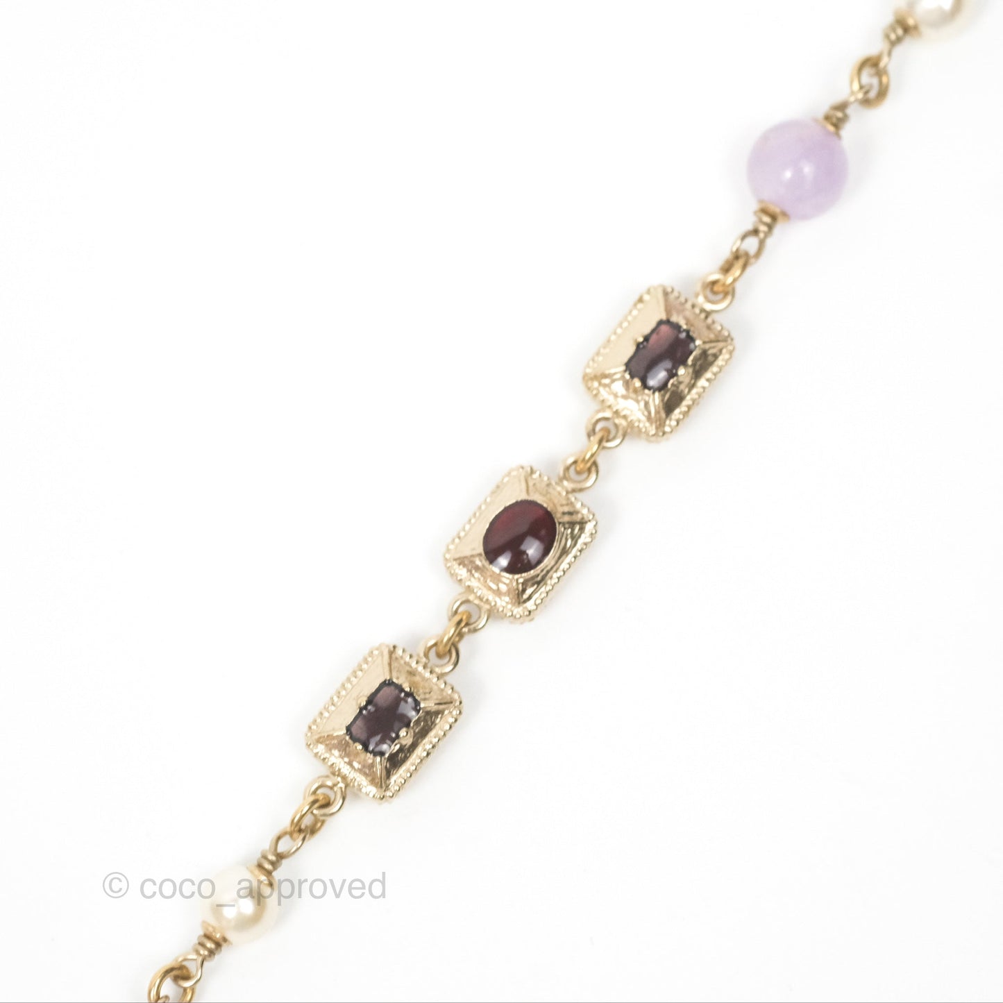Chanel CC Pearl GemStone Long Necklace Gold Tone 17A
