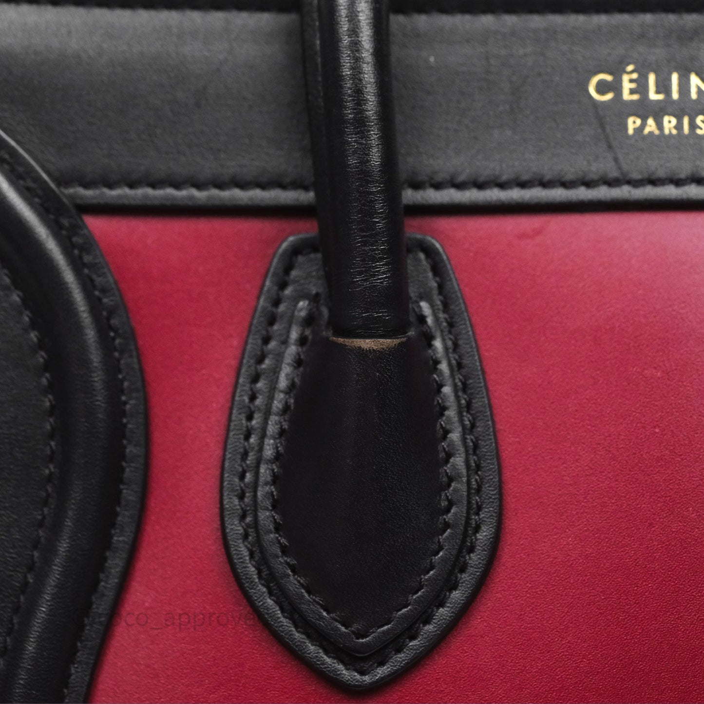 Celine Nano Luggage Satin Calfskin Gold Hardware Red/ Dark Brown