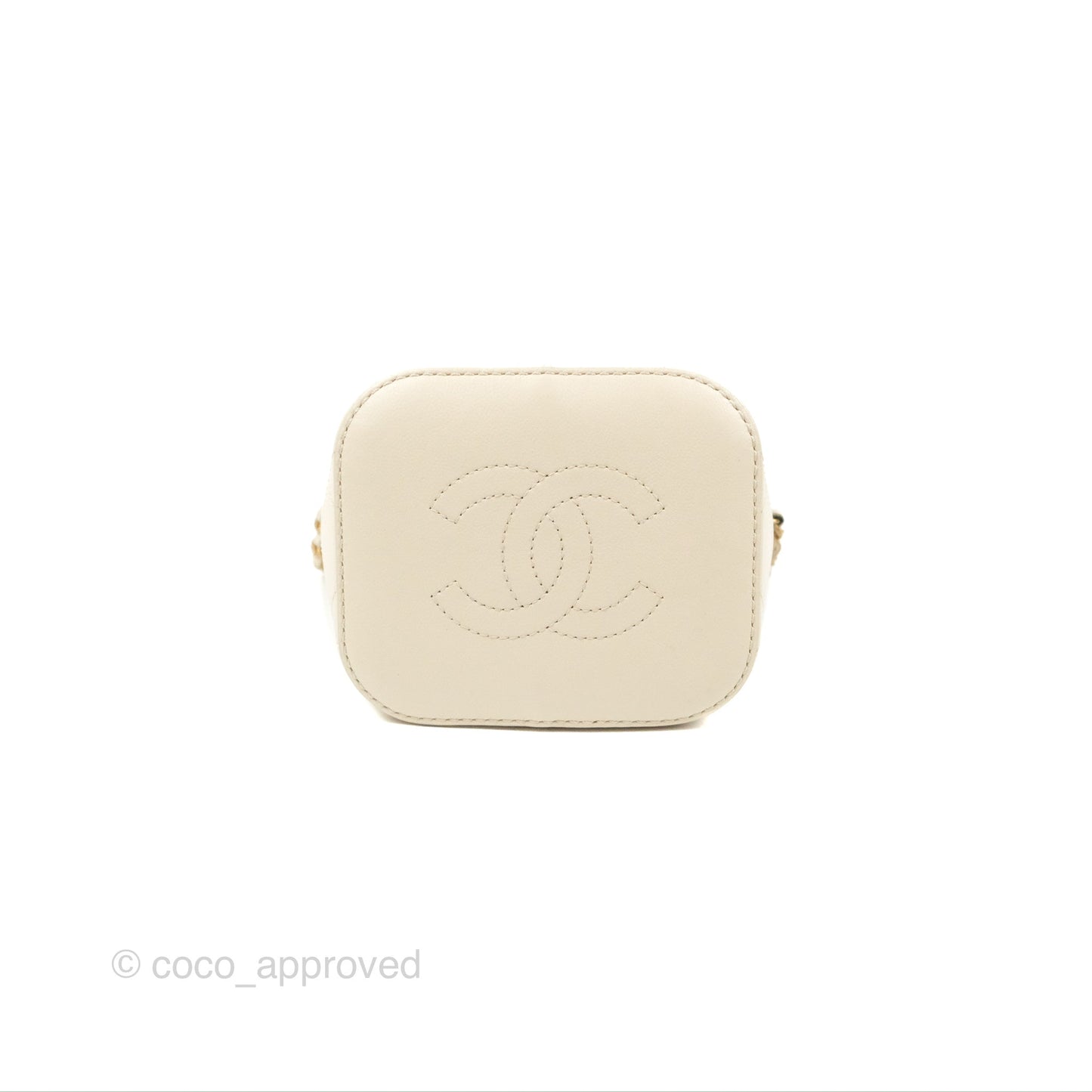 Chanel Quilted Drawstring Bucket Bag Ivory Lambskin Aged Gold Hardware 19C
