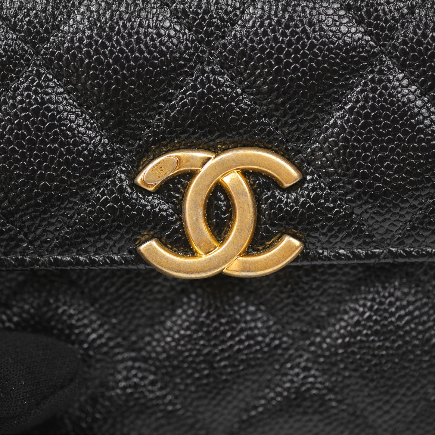 Chanel Clutch With Chain Black Shiny Caviar Aged Gold Hardware