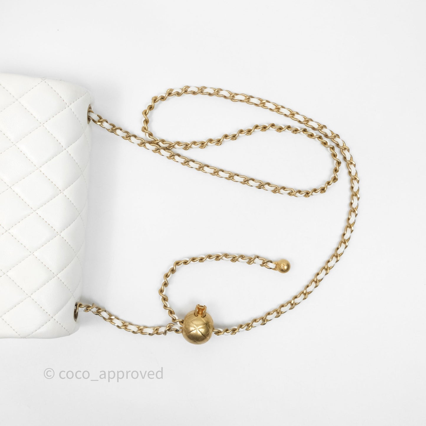 Chanel Mini Rectangular Pearl Crush Quilted White Lambskin Aged Gold Hardware