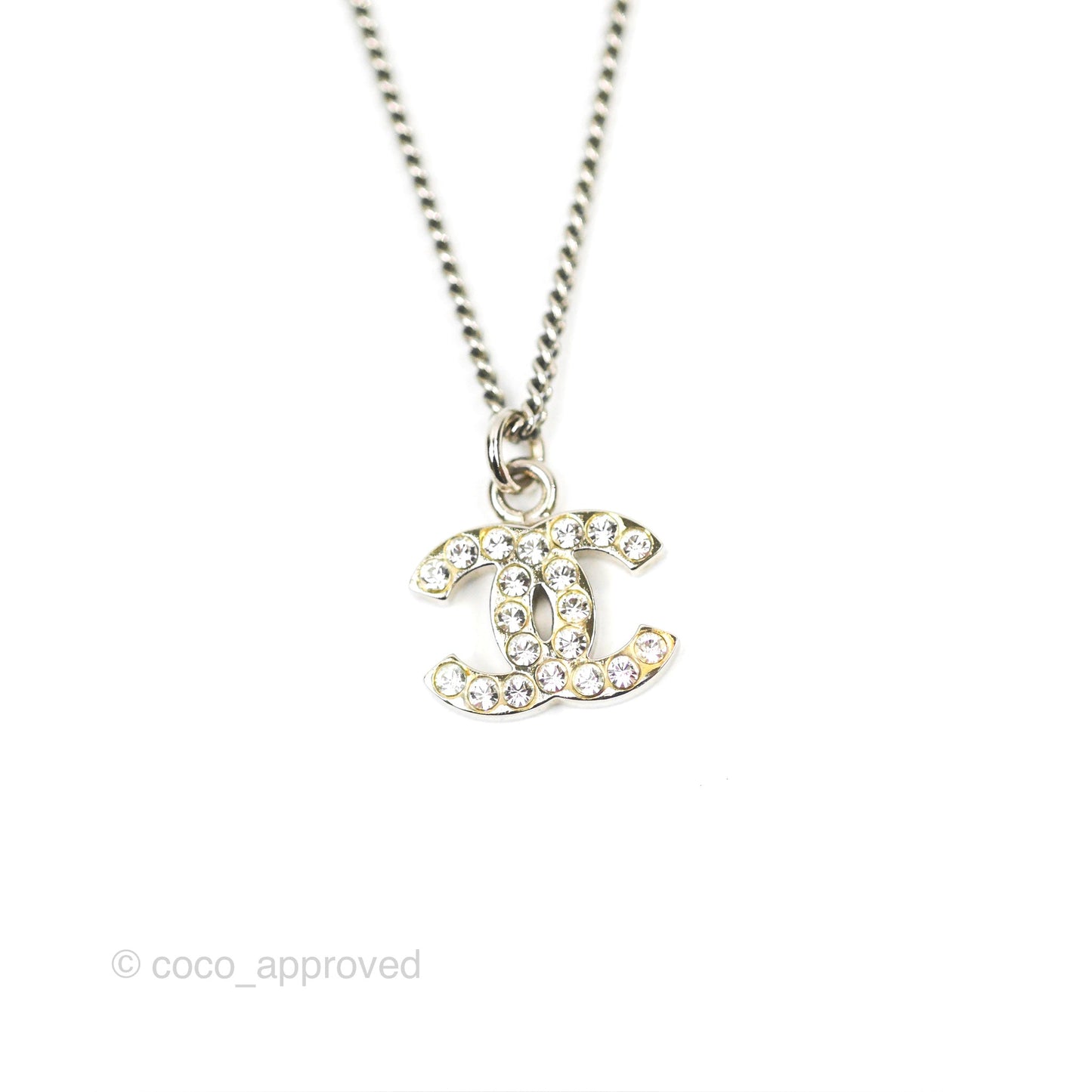 Chanel CC Pearl Necklace Silver Tone 11V