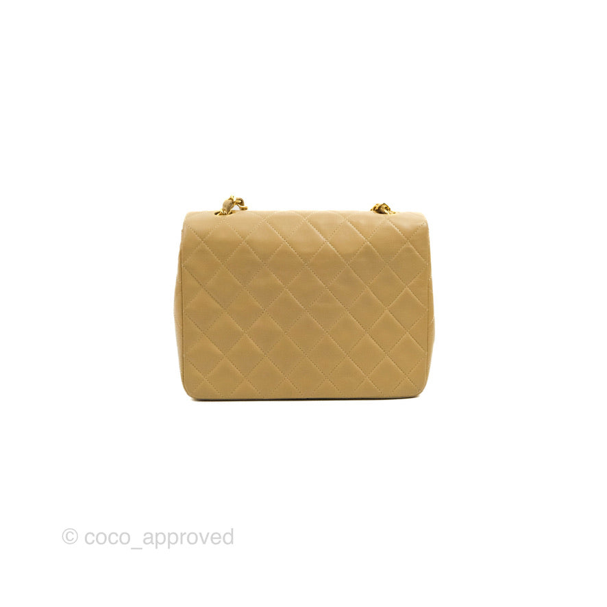 Chanel Vintage Square Flap Bag Beige Lambskin 24K Gold Hardware